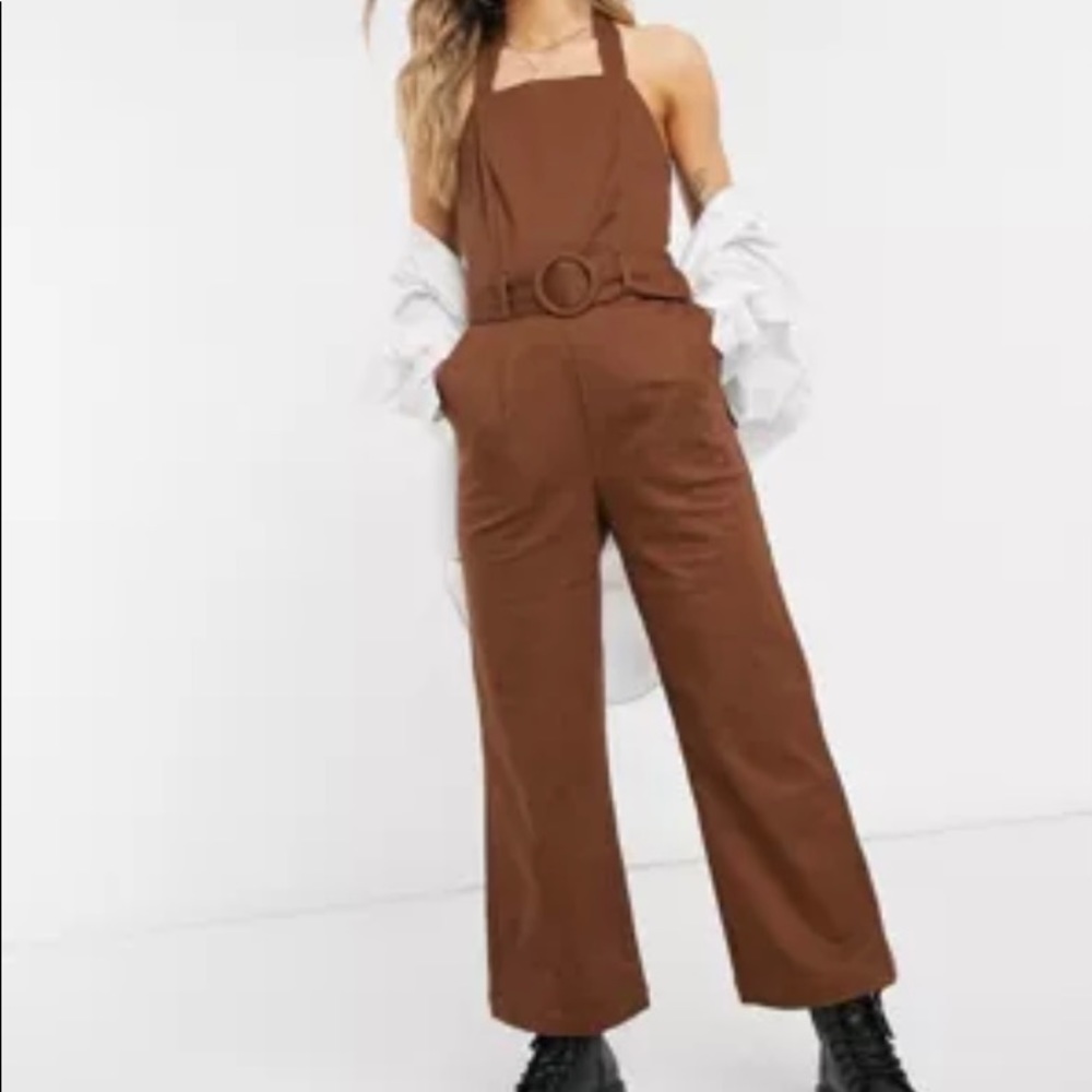 Moon River Brown Belted Sexy Overalls /Jumpsuit Brown Juniors S